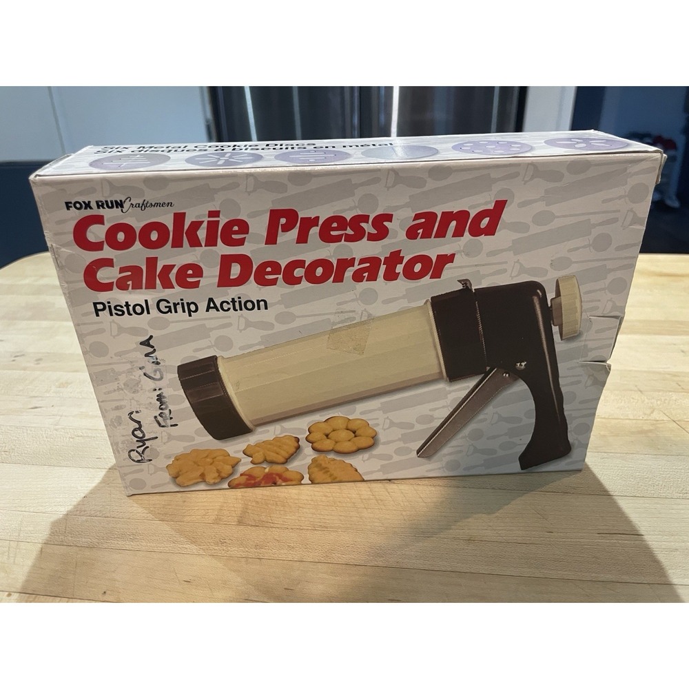 Vintage Fox Run Cookie Press Cake Decorator Kit Pistol Grip Action Orig Box